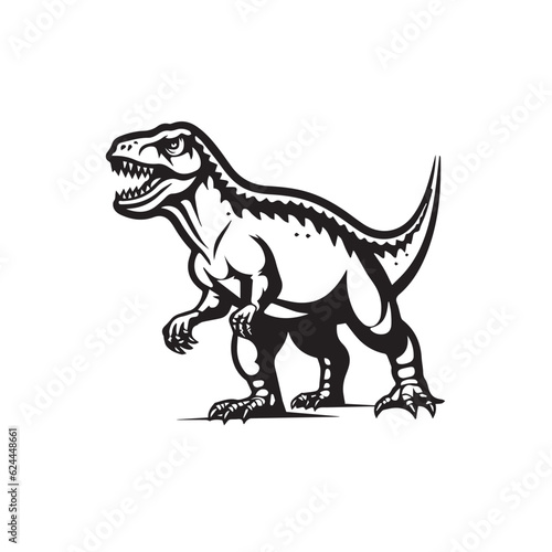 Fototapeta Naklejka Na Ścianę i Meble -  Dinosaur in doodle, cartoon style. 2d flat vector illustration in logo, icon style. Black and white