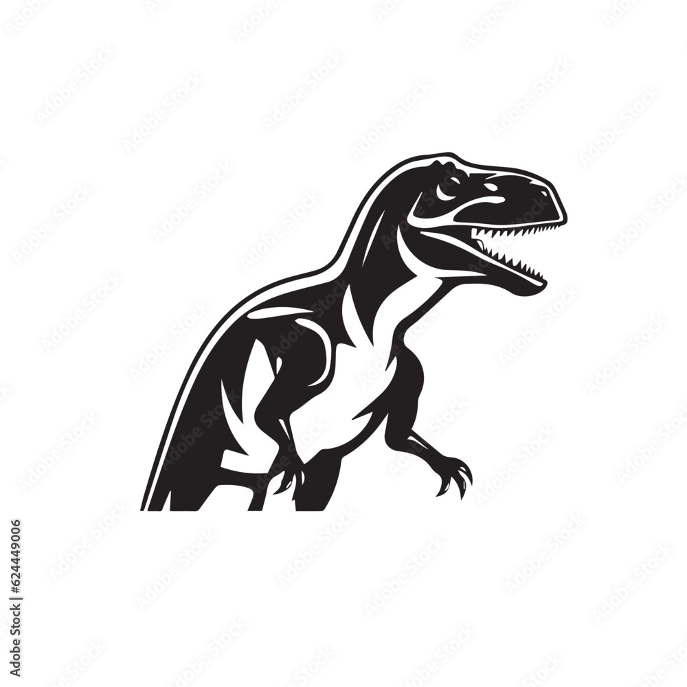 Fototapeta premium Dinosaur in doodle, cartoon style. 2d flat vector illustration in logo, icon style. Black and white