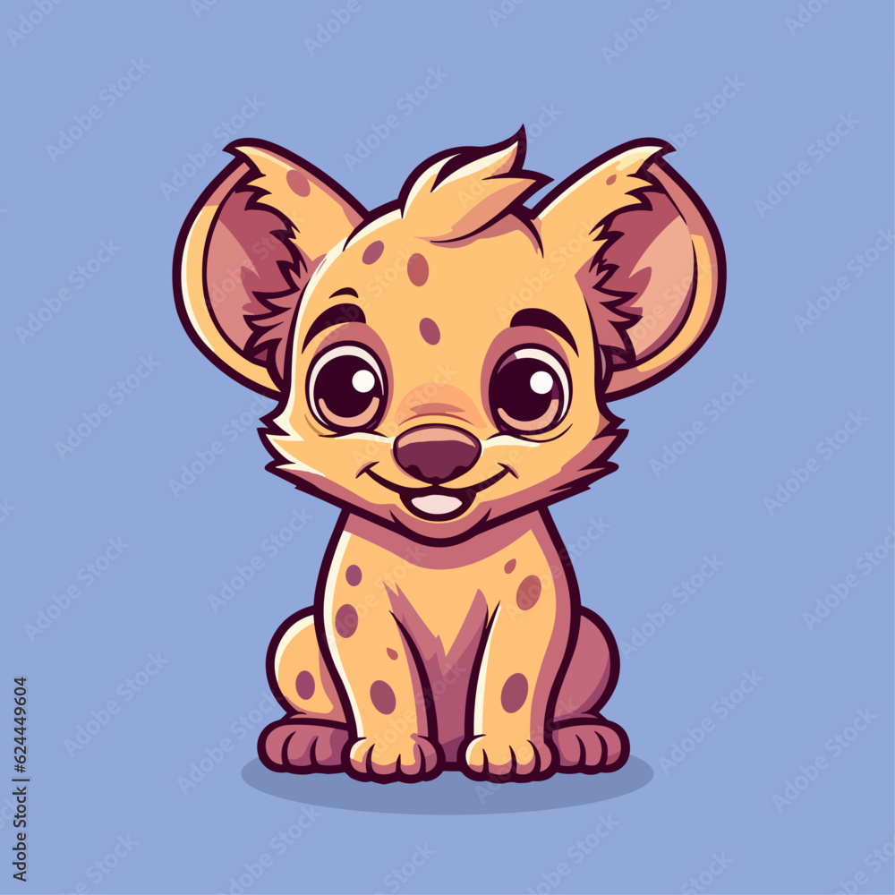 Fototapeta premium Cute Cartoon Hyena - Playful Wild Dog of the African Savannah. Vector Illustration for Children and Baby. Flat Clipart of a Fascinating Predator