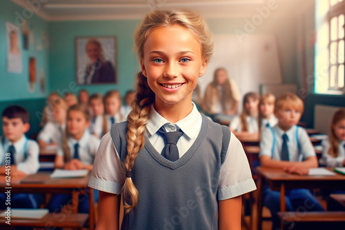 Student girl in a private college in her school class photo