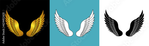 Hand drawn bird or angel wings with different style and color design