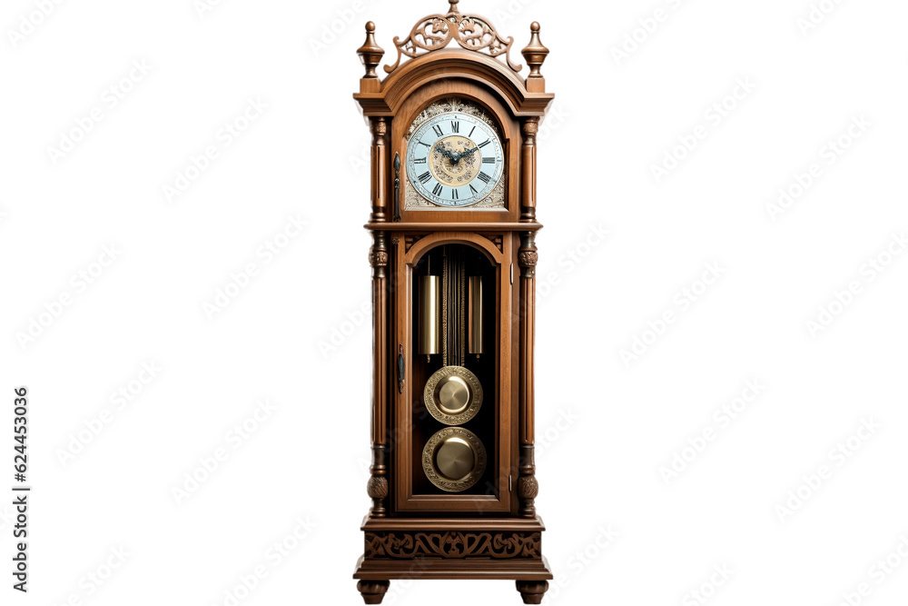 Old Antique Grandfather Clock on Transparent Background. AI Stock Photo