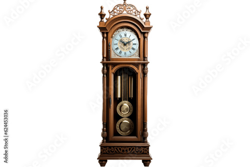 Old Antique Grandfather Clock on Transparent Background. AI