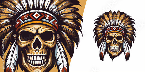 Dynamic Native American Skull Mascot: Powerful Logo Design for Sports Teams, Esports, and T-shirt Printing