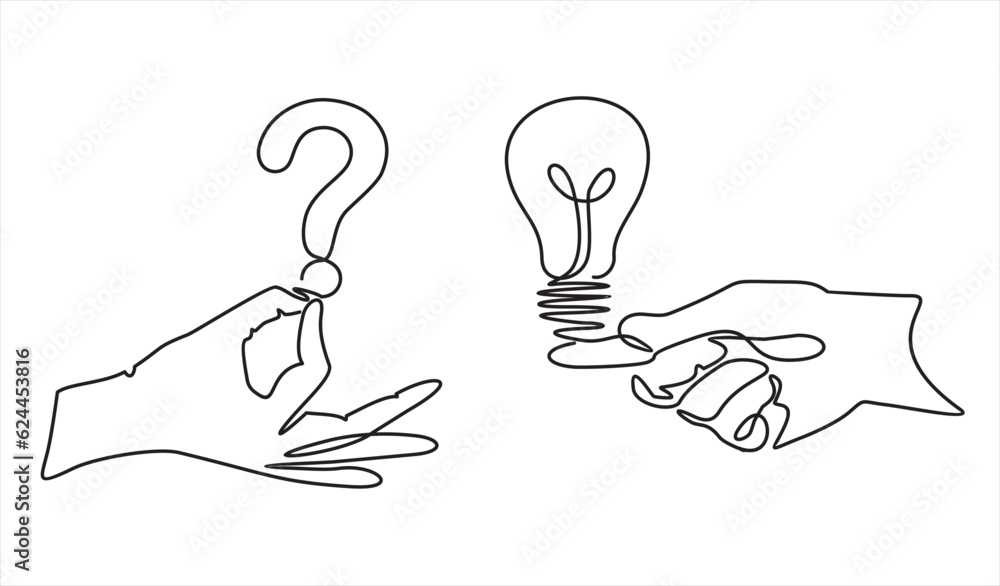 Solutions Drawing continuous single one line drawing of question and answer, solving ...