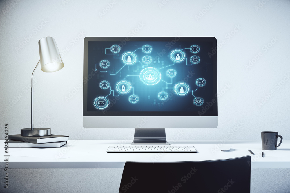 Social network concept on modern laptop screen. 3D Rendering Social network concept on modern laptop screen. 3D Rendering