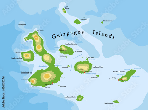 Galapagos islands highly detailed physical map © bogdanserban