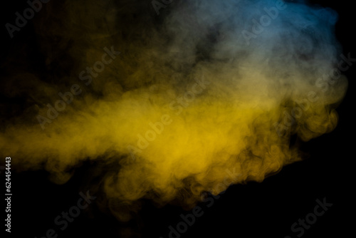 Blue and yellow steam on a black background.