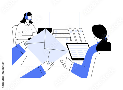Documents delivery abstract concept vector illustration.