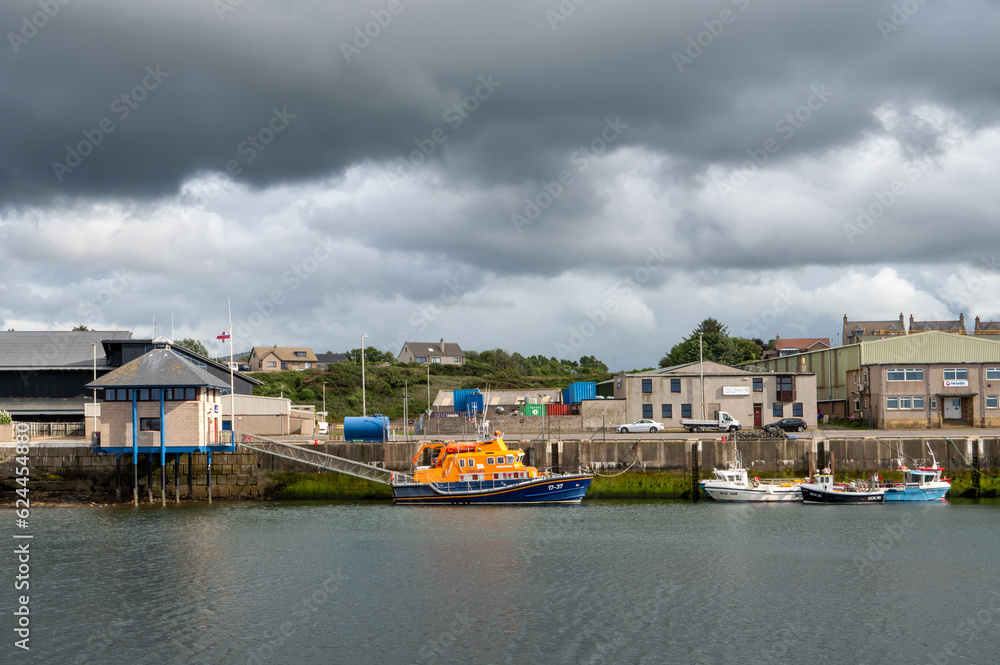 16 July 2023. Buckie,Moray,Scotland. This is the stormy grey clouds gathering over Buckie Lifeboat station in Moray.