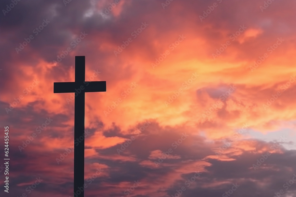 Clouds as a backdrop for Christian cross, sign of faith. Symbol of faith, Christian cross before clouds. Generative Ai. Clouds as a backdrop for Christian cross, sign of faith. Symbol of faith, Christian cross before clouds. Generative Ai.