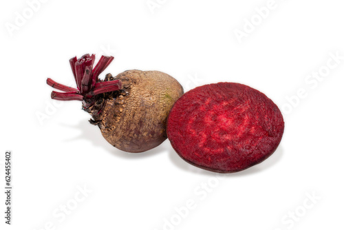 Red beets or beetroots on white background.