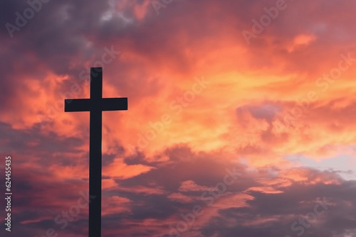 Clouds as a backdrop for Christian cross, sign of faith. Symbol of faith, Christian cross before clouds. Generative Ai.