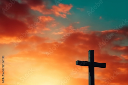 Symbol of Christ  Christian cross before clouds. Generative Ai.