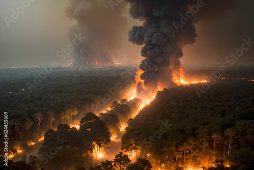 The Amazon forest Ablaze. Image created with Generative AI technology.