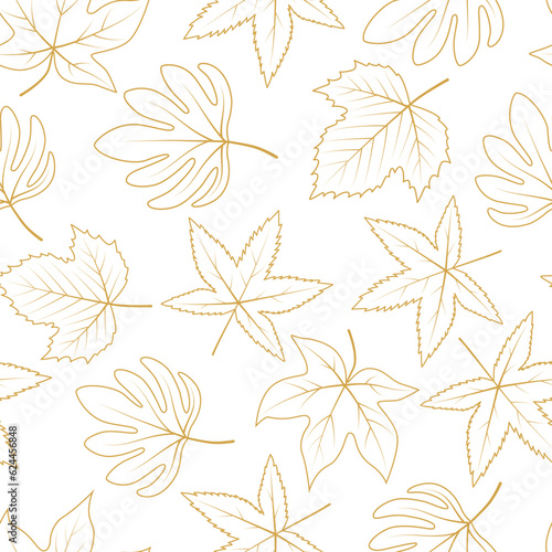 Golden leaves background. Luxury Floral art deco. Golden natural seamless vector seamless patterns design.