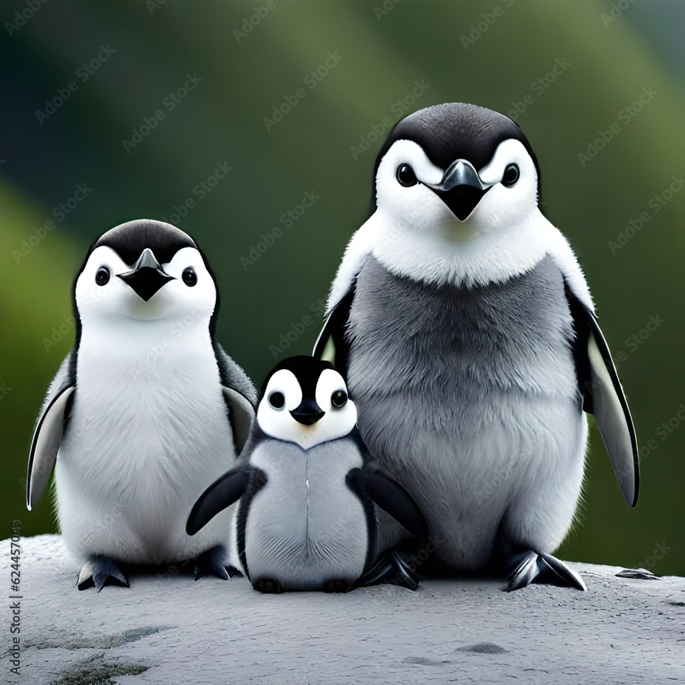 Obraz premium Three baby penguins