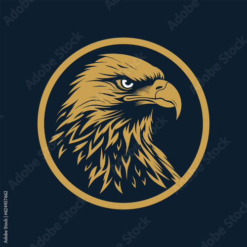 Bird falcon and circle frame logo design, eagle or hawk badge emblem vector icon