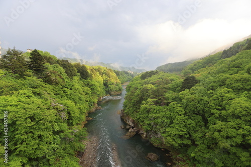 beautiful landscape of Kinugawa river and Kinugawa town