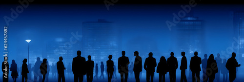 Silhouette of People Walking in Gradient Blue Background