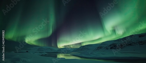 Green polar lights on the sky over ice and snow. © AdriFerrer