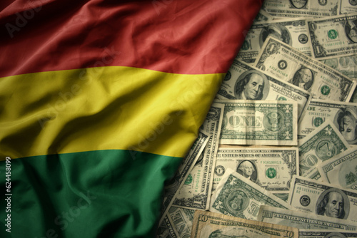 colorful waving national flag of bolivia on a american dollar money background. finance concept