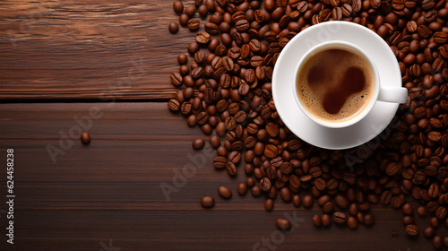 International Coffee Day - Beautiful Cup of Black Coffee with Coffee Beans on wooden table