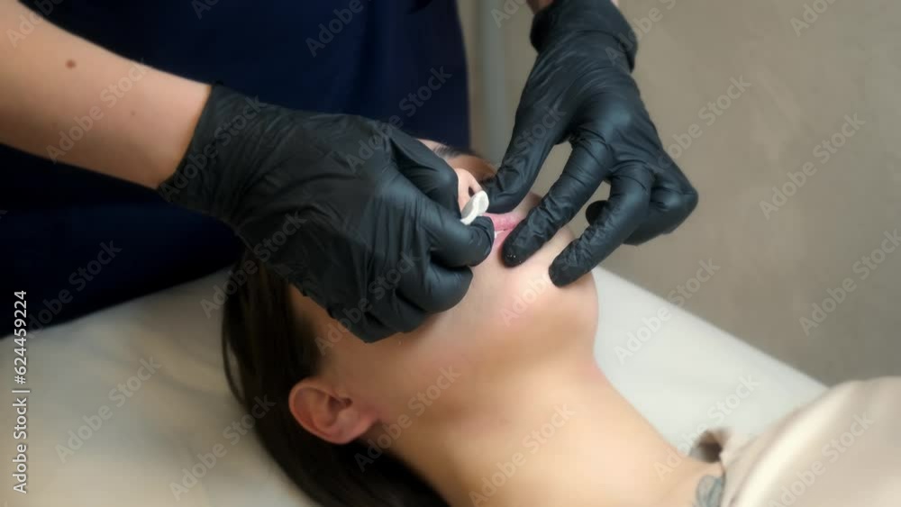 Microblading lip tattoo with a special coloring pigment that corrects ...