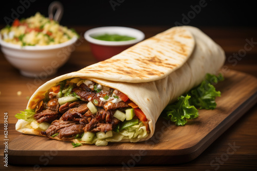 Shawarma sandwich gyro fresh roll of lavash pita bread chicken beef shawarma falafel RecipeTin Eatsfilled with grilled meat, mushrooms, cheese. Traditional Middle Eastern snack