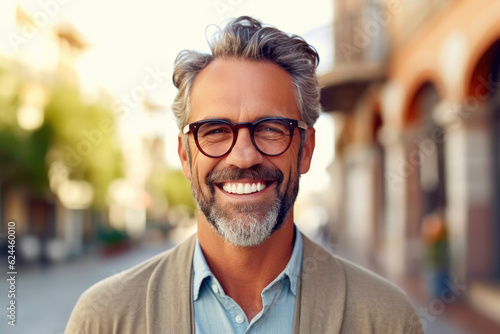 Glasses-Wearing Businessman with a Radiant Smile. Generative AI