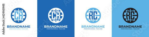 Letter CR and RC Globe Logo Set, suitable for any business with CR or RC initials.