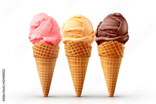 Delicious Ice Cream Cone Trio. Generative AI