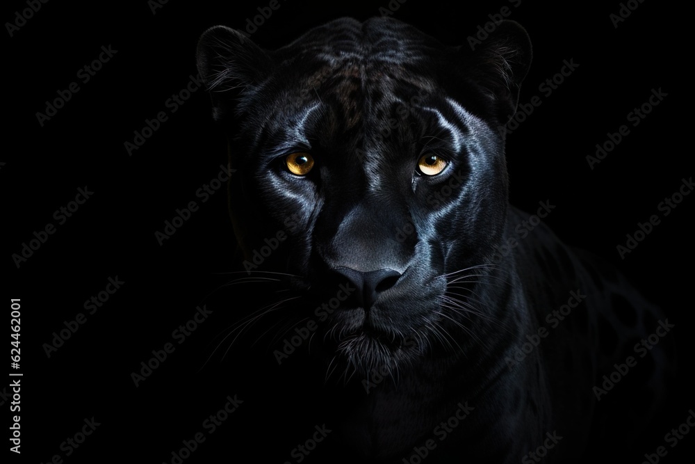 Front view of Panther on black background. Wild animals banner. Predator series | Generative AI