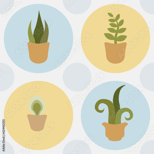 Endless pattern with flowerpots and indoor plants