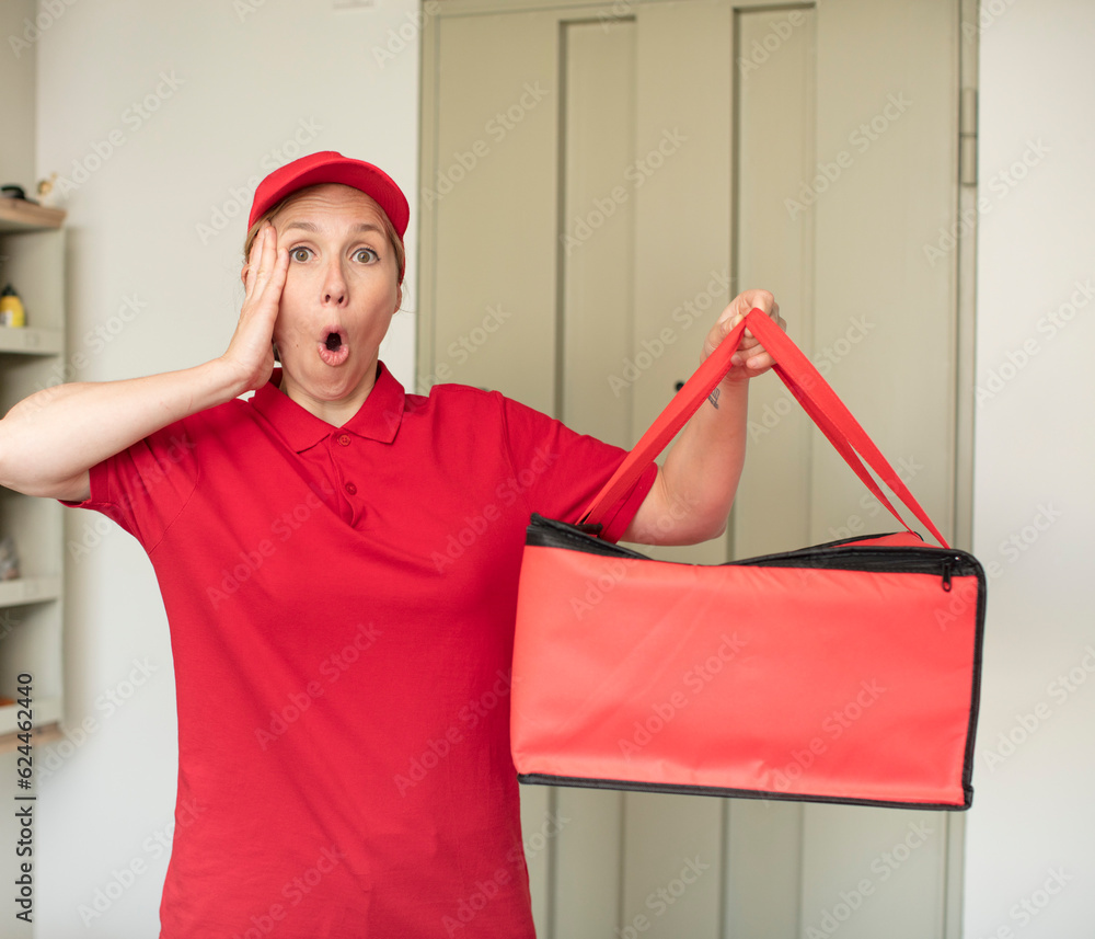 feeling extremely shocked and surprised. pizza delivery concept feeling extremely shocked and surprised. pizza delivery concept