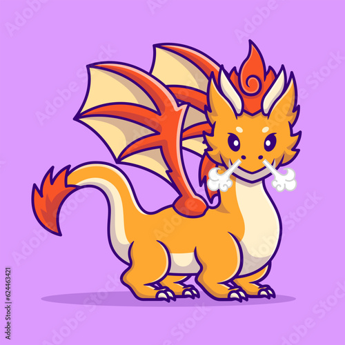 Cute Adult Orange Dragon Angry Cartoon Vector Icon 
Illustration. Animal Nature Icon Concept Isolated Premium 
Vector. Flat Cartoon Style