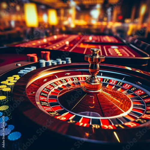 Close up table with roulette game. Generative AI