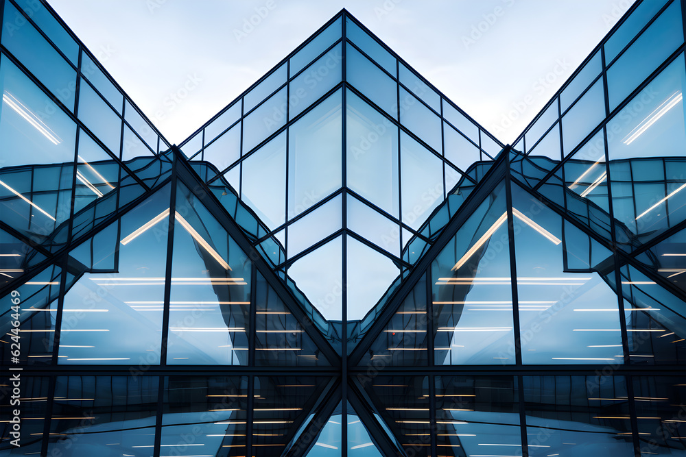 Low angle photography of glass curtain wall details of high-rise buildings