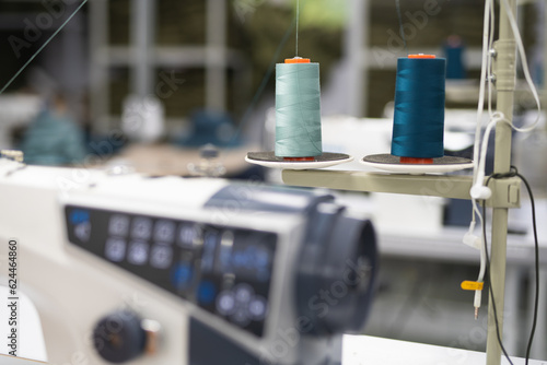 close-up of skeins of thread at an industrial sewing factory for tailoring clothes