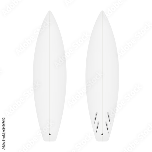 Two-sided blank surfboard isolated on white background. Front, back, side view. Surfing narrow plank templates. Vector illustration