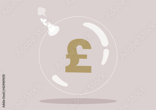 GBP deflation concept, a plastic ball blowing out air through the inflation valve