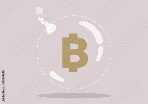 Bitcoin deflation concept, a plastic ball blowing out air through the inflation valve