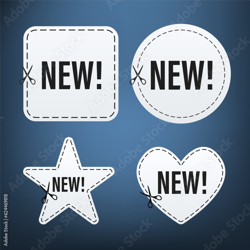A new set of stickers. Product stickers with an offer. New labels or advertising posters and banners. Cutout line icon for sale, discount. White is highlighted on blue background. Vector illustration