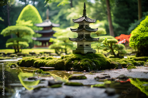 Serenity in Stone Zen Garden with a Traditional Japanese Pagoda photo