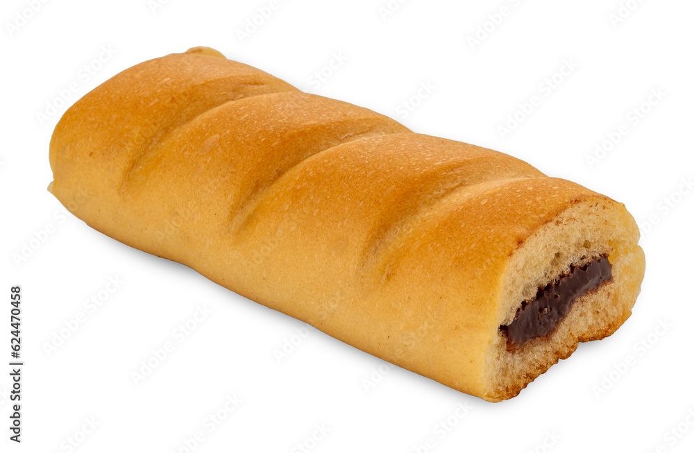 Sponge cake snack filled with chocolate isolated Sponge cake snack filled with chocolate isolated