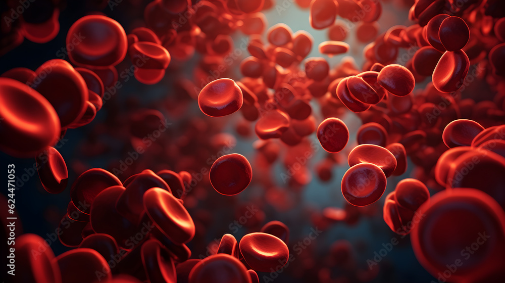 close up of blood cells, leukocytes, erythrocytes bloodstream - obrazy, fototapety, plakaty 