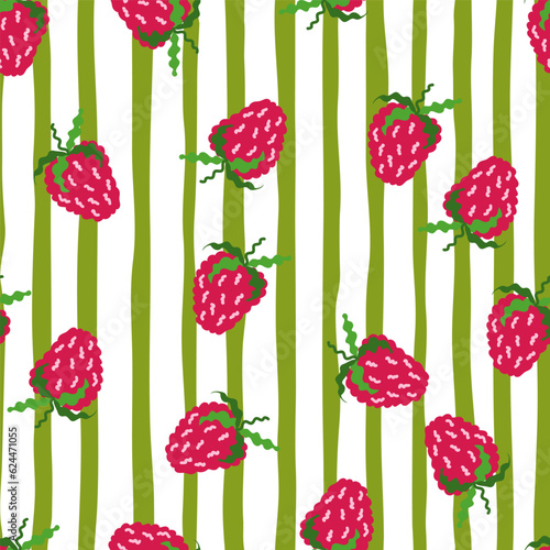 Cute strawberries seamless pattern. Doodle strawberry endless background. Hand drawn fruits wallpaper