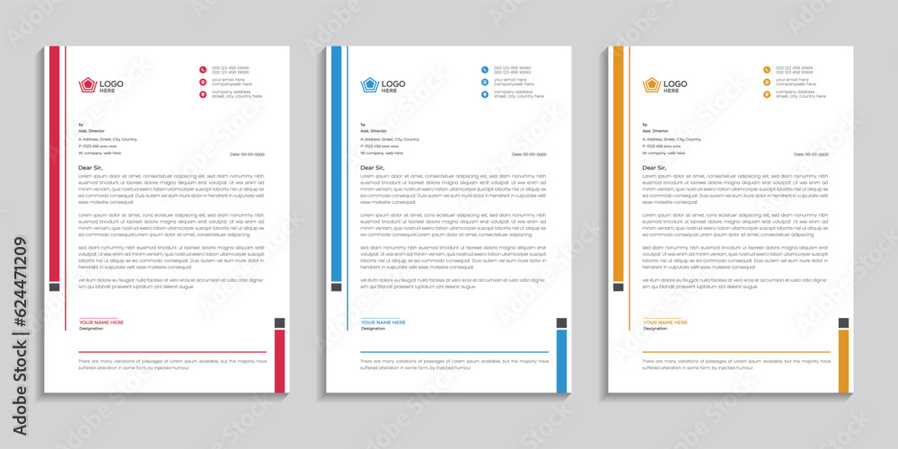 Corporate minimal clean and professional business letterhead design with color variation set Corporate minimal clean and professional business letterhead design with color variation set