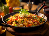 Asian fried rice with chicken and vegetables