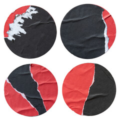 Torn round red and black paper stickers